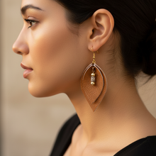 Leather-earring-brown-double-drop-leather goods-kreassions.com