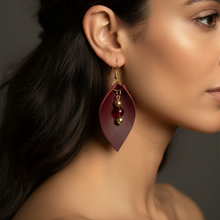 Leather-earring-dark-red-brown-drop-leather goods-kreassions.com