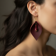 Leather-earring-dark-red-drop-leather goods-kreassions.com