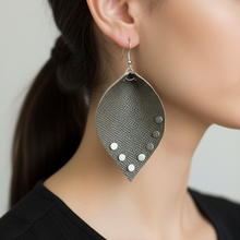 Leather-earring-gray-dots-drop-leather goods-kreassions.com