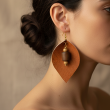 Leather-earring-light-brown-drop-leather goods-kreassions.com