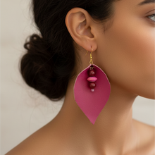 Leather-earring-pink-drop-leather goods-kreassions.com