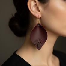Leather-earring-red-wine-drop-leather goods-kreassions.com