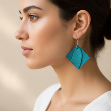 Leather-earring-blue-square-leather goods-kreassions.com