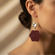 Leather-earring-dark-red-flower-kreassions.com