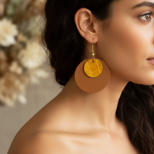 Leather-earring-brown-yellow-round-kreassions.com