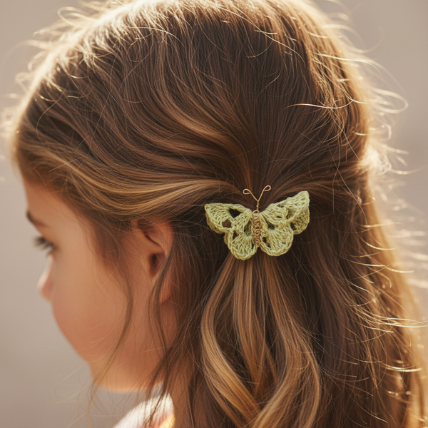 Butterfly Hair Pin Lemon Green Crochet - hair accessories - kreassions.com