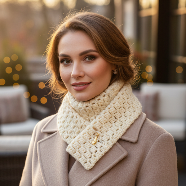 Woman Scarf with Brooch Cat Cream Set - women's clothing -  kreassions.com