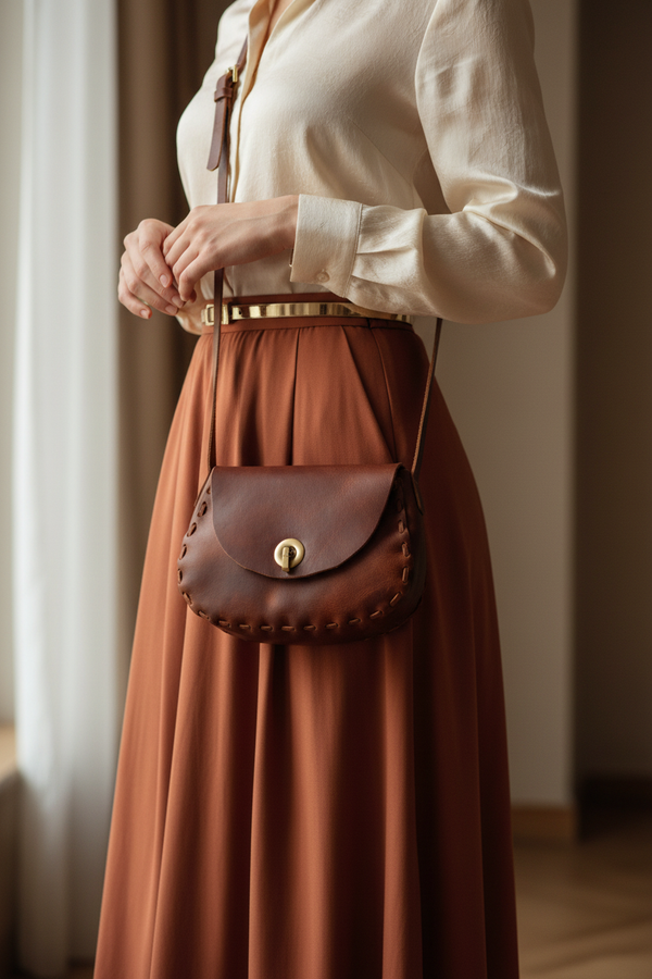 Leather Woman Handbag Dark Red Cross Long Cord - kreassions.com