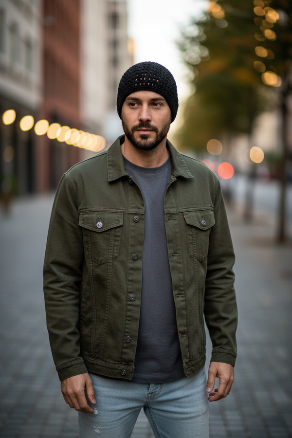 Men Black Hat Crochet - men's clothing - kreassions.com