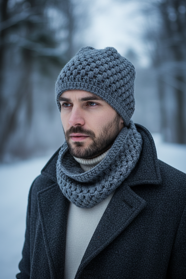 Men Infiniti Scarf and Hat Men Crochet Set - men's clothing - kreassions.com
