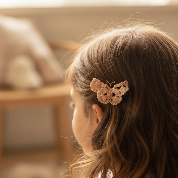 Butterfly Hair Pin Light Brown Crochet - hair accessories - kreassions.com