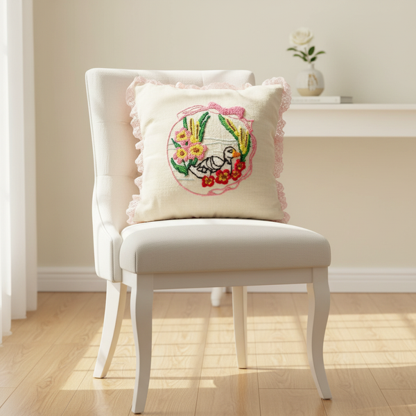 Nature Duck Embroidery Pillow - Decorative pillow with embroidered keypunch design - home decor - kreassions.com