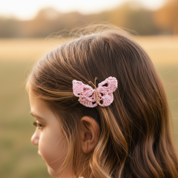Butterfly Hair Pin Pink Crochet - hair accessories - kreassions.com