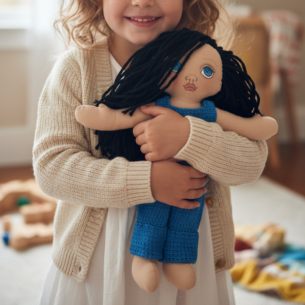 rag doll handmade blue romper - handmade dolls - kreassions.com