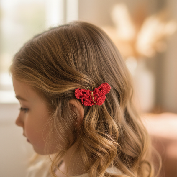 Butterfly Hair Pin Red Crochet - hair accessories - kreassions.com