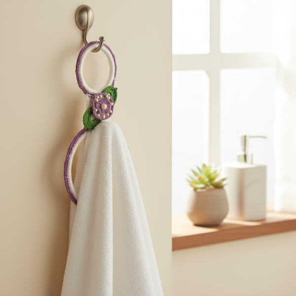 Towel Hangers purple crochet ring - kreassions.com