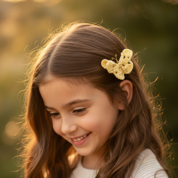 Butterfly Hair Pin Yellow Crochet - hair accessories - kreassions.com